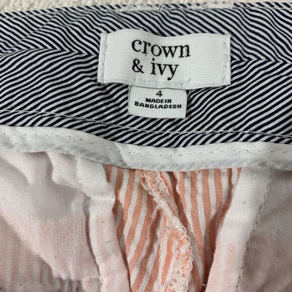 Crown & Ivy Seersucker Cropped Pants Womens 4 Pink White - Picture 6 of 9